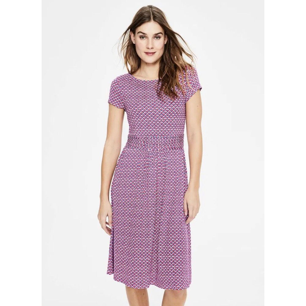 BODEN Amelie Stretch Jersey Shirred‎ Print Casual Dress Size US 4R